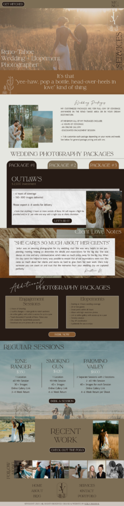 website screenshot for wedding photographer