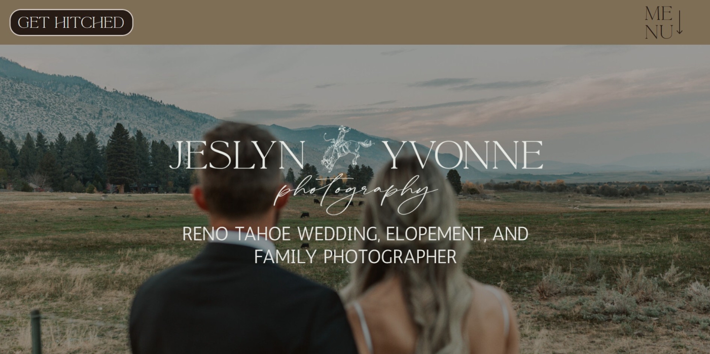 The hero section of a website for an elopement wedding photographer 