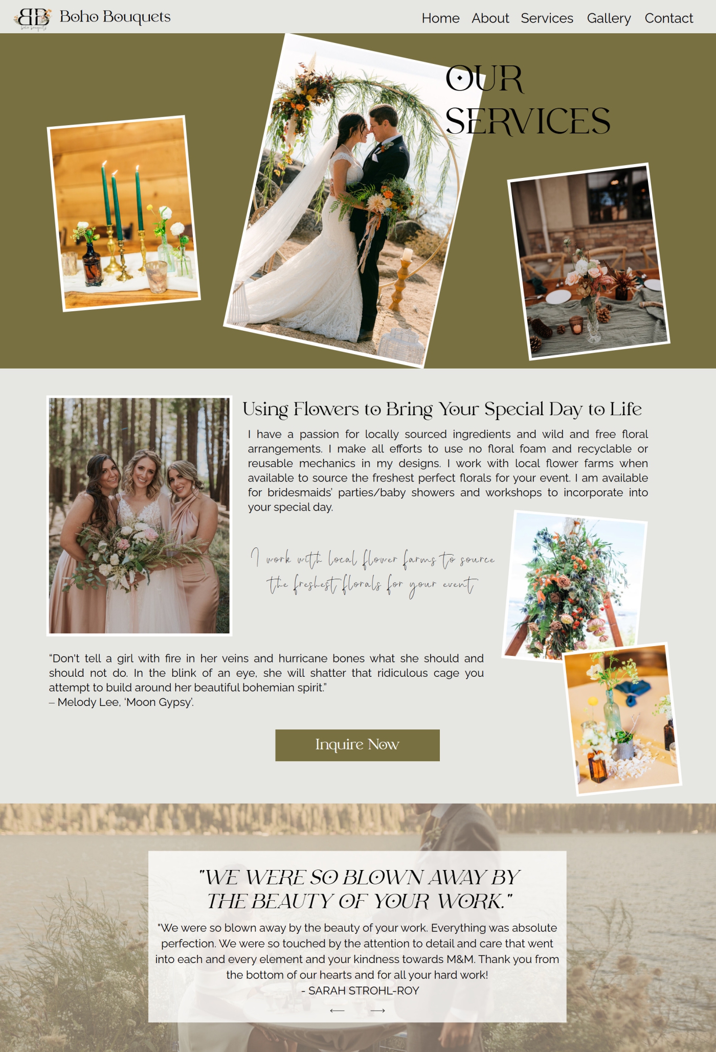 A screenshot of a website design for a florist that follows the sales journey