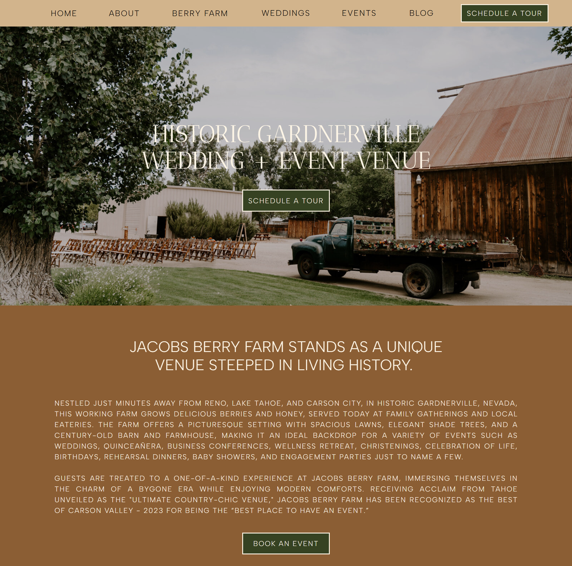 A screencap of a home page of a website for a wedding venue